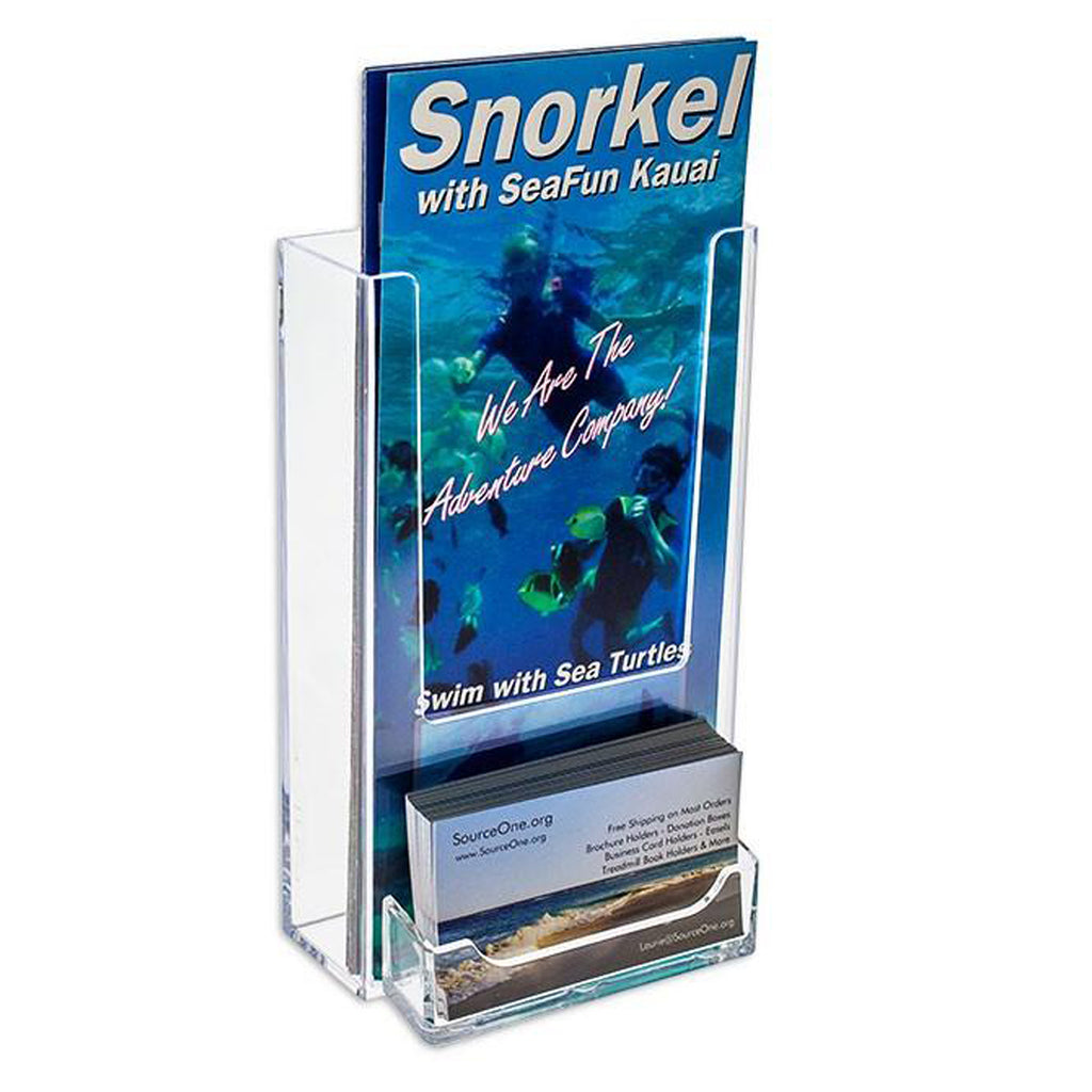 4" Wide Tall Boy Trifold Brochure Holder with Business Card Holder