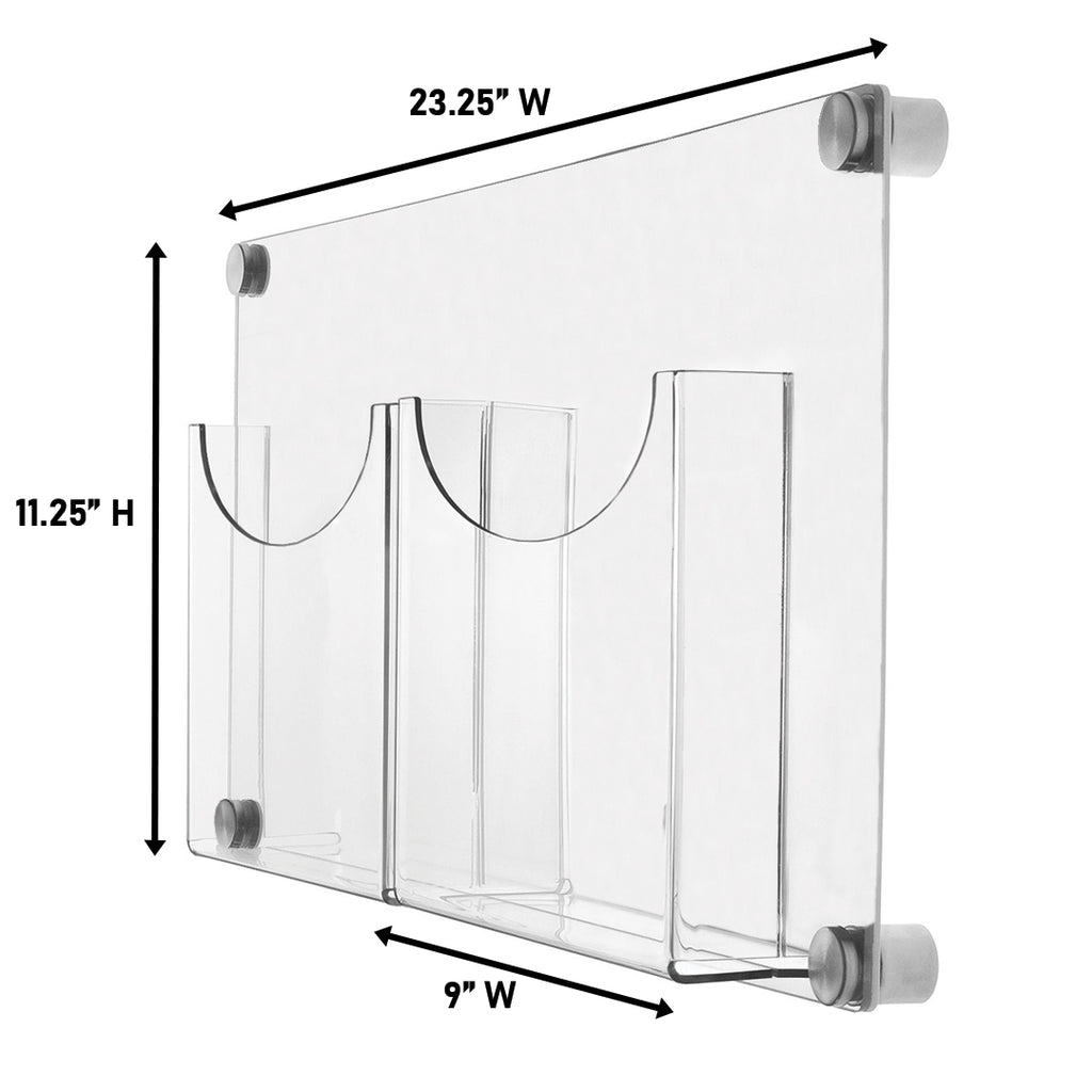 Wall Mounted Large Magazine or Large Brochure Holder with Standoff, Clear Back