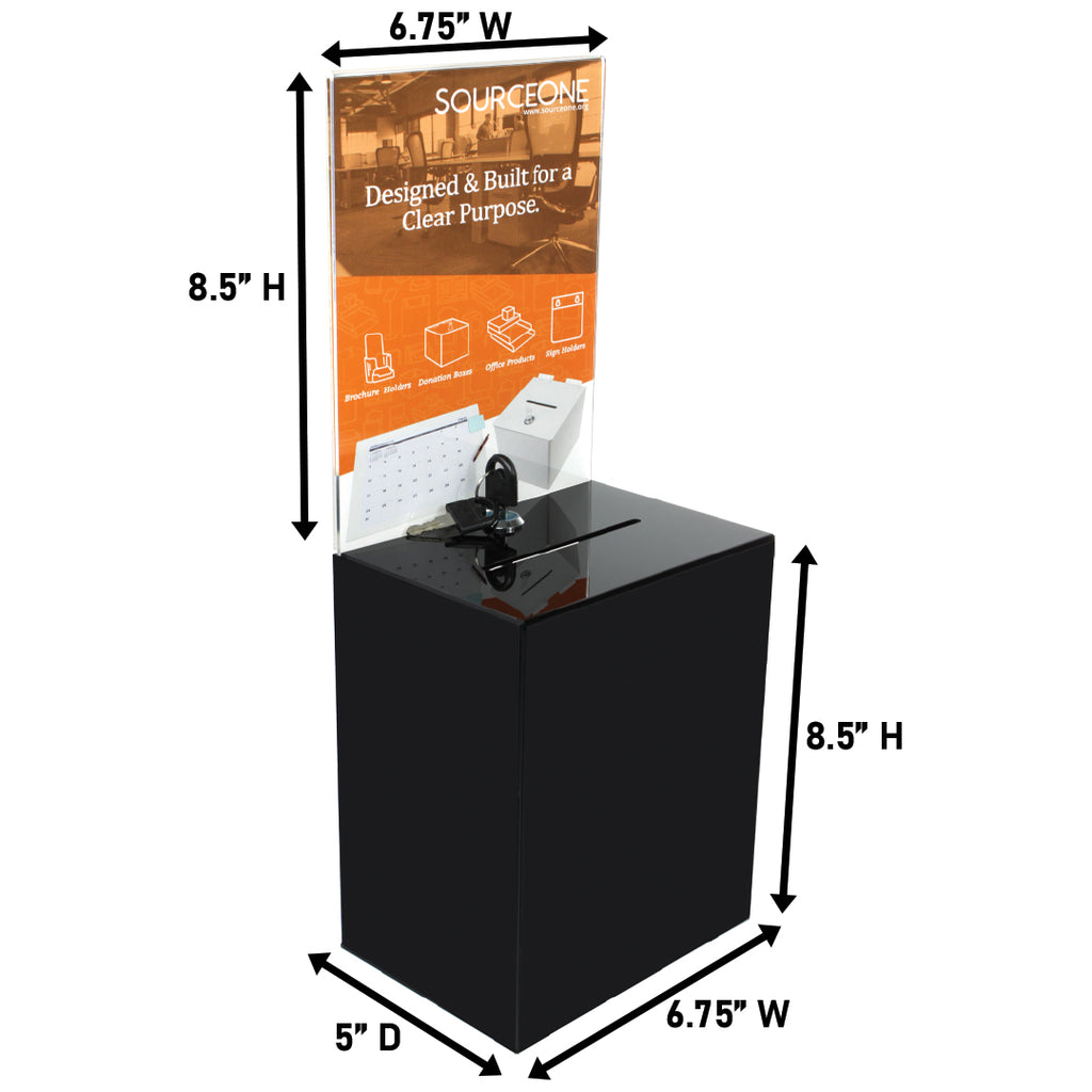 Tall Donation Box for Charity with 6.75″ x 8.5″ Sign Holder