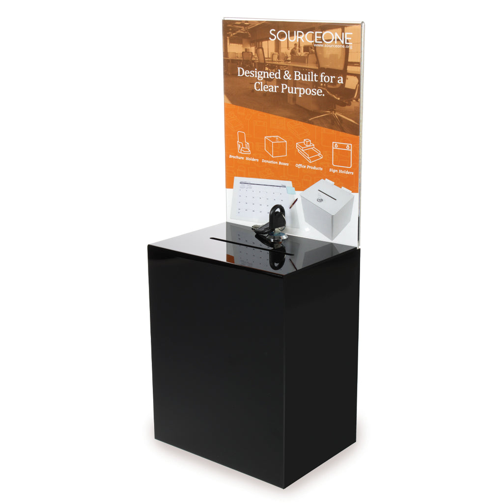 Tall Donation Box for Charity with 6.75″ x 8.5″ Sign Holder