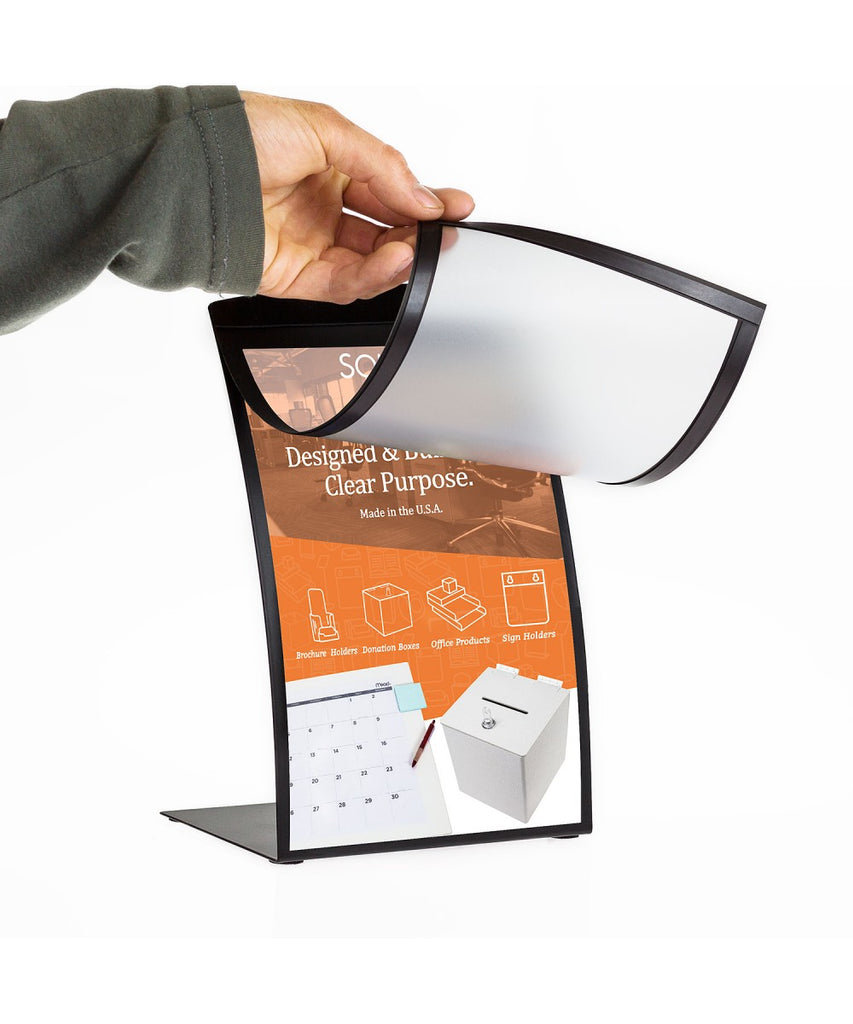 Black Curved Sign Holder with Flip Cover