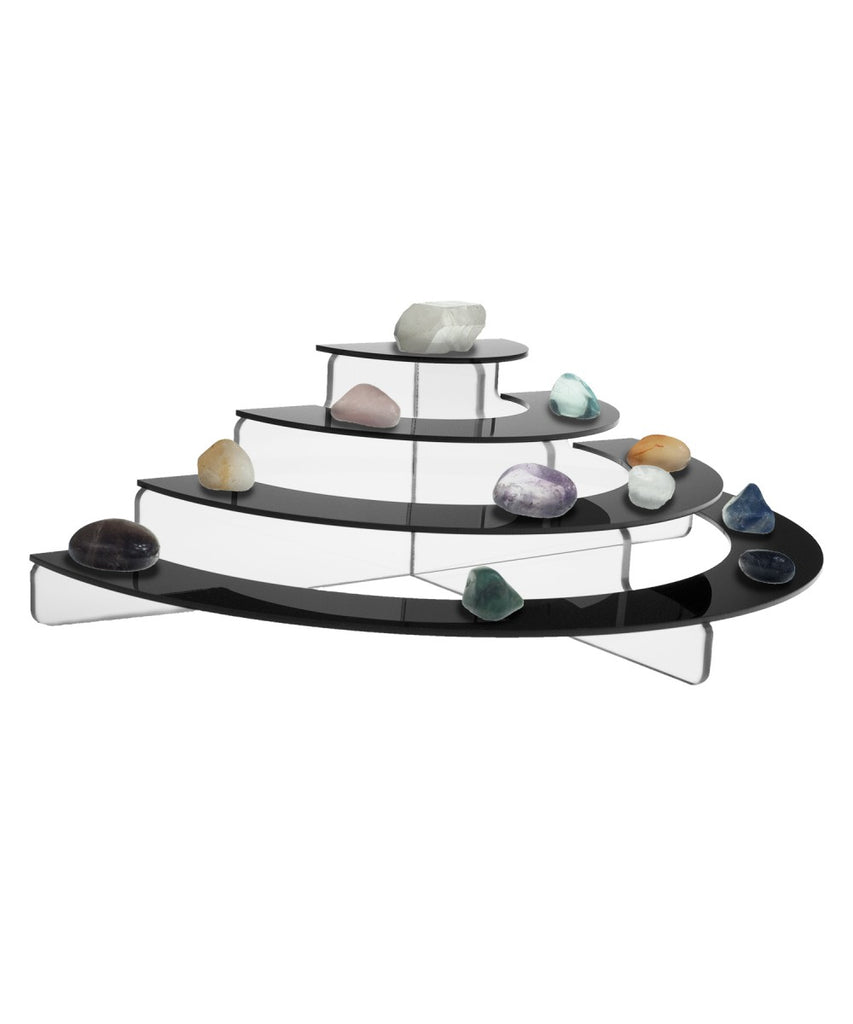 Acrylic Half Circle Risers, 4 Tier, Available in Multiple Sizes & Clear & Black