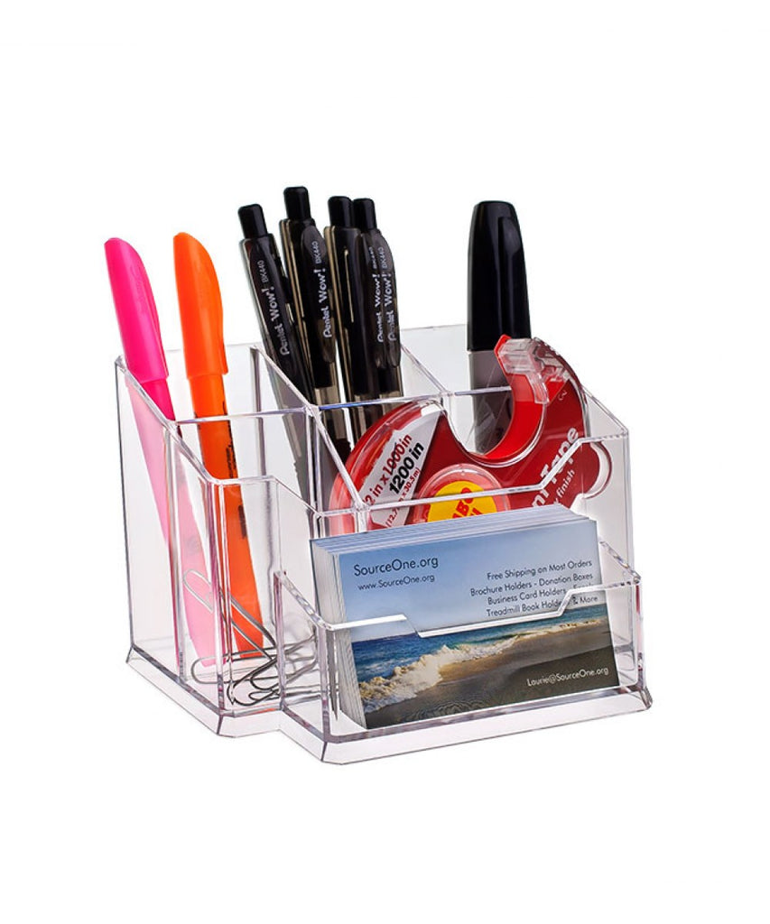 Premium Acrylic Desktop Organizer for pens, pencils and business cards