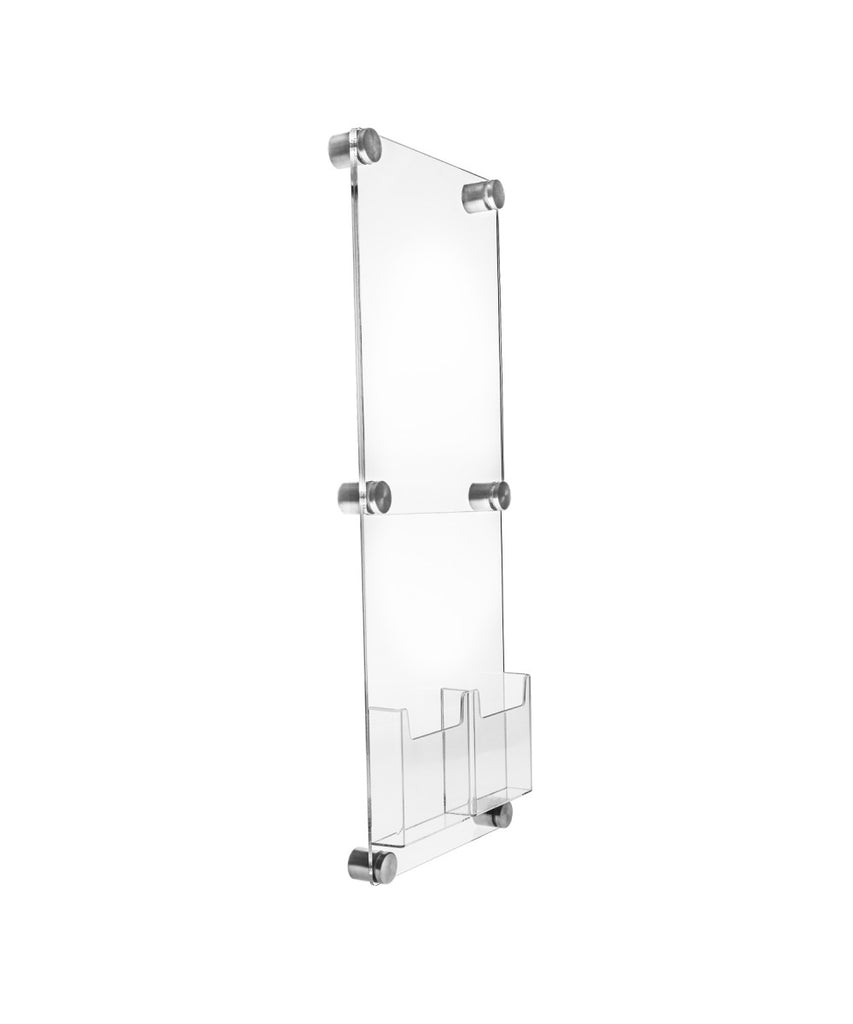 Sign Holder with Bottom Brochure Pockets for Wall Mount