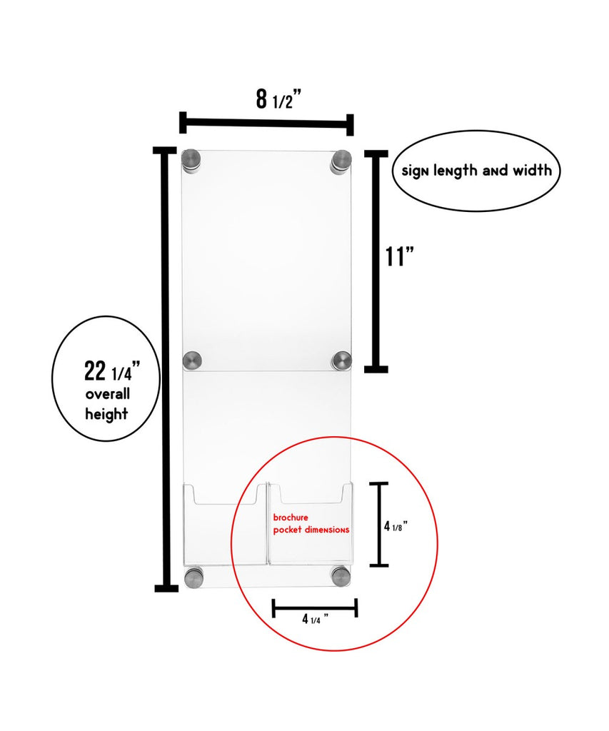 Sign Holder with Bottom Brochure Pockets for Wall Mount