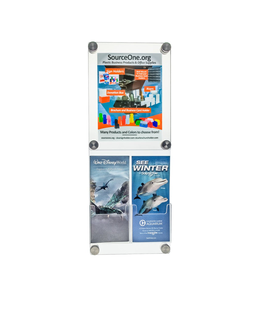 Sign Holder with Bottom Brochure Pockets for Wall Mount