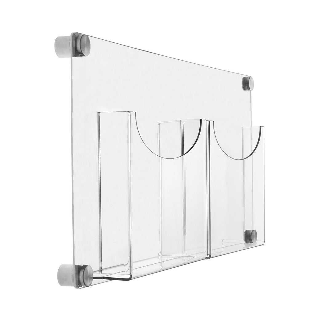 Wall Mounted Large Magazine or Large Brochure Holder with Standoff, Clear Back