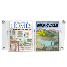 Wall Mounted Large Magazine or Large Brochure Holder with Standoff, Clear Back