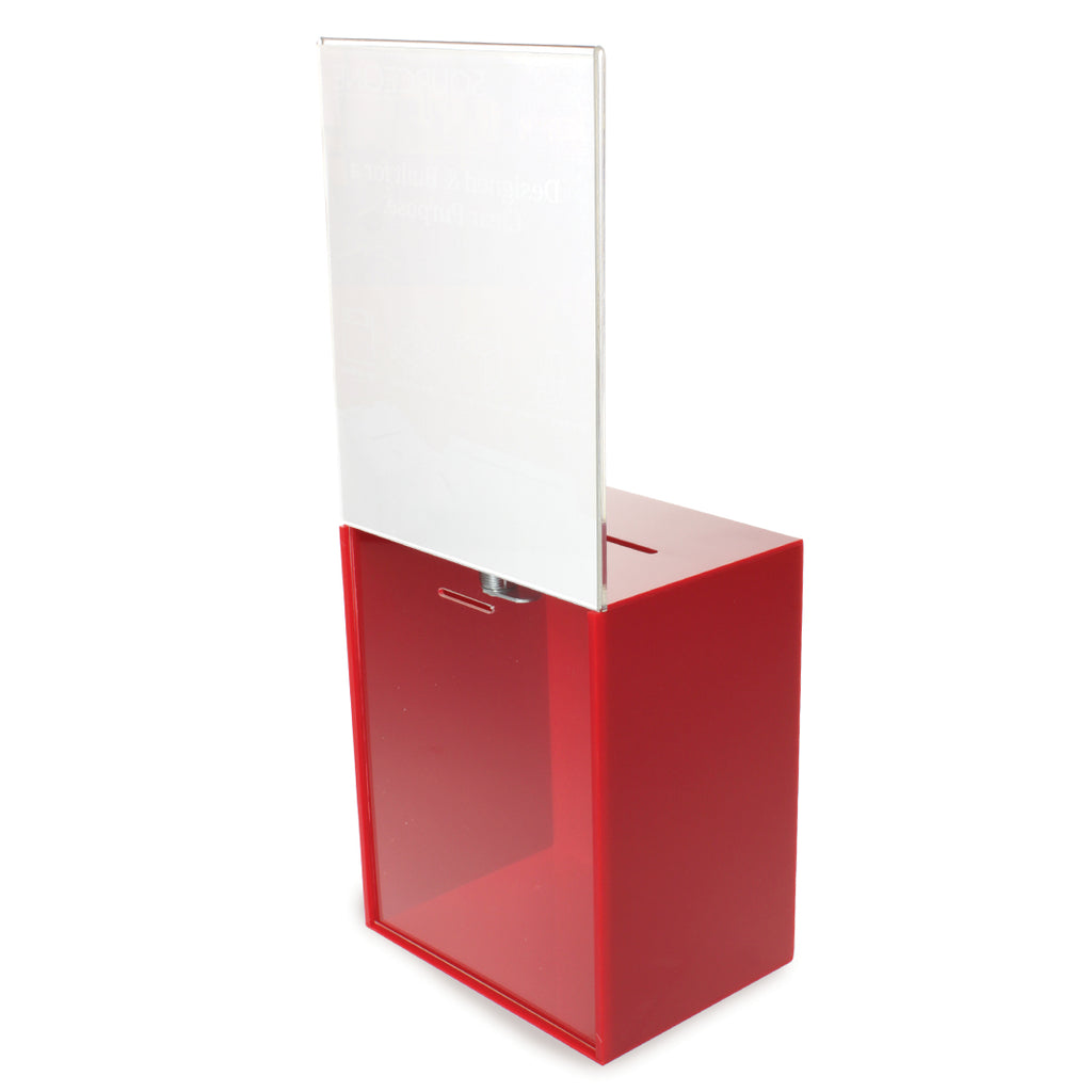Tall Donation Box for Charity with 6.75″ x 8.5″ Sign Holder