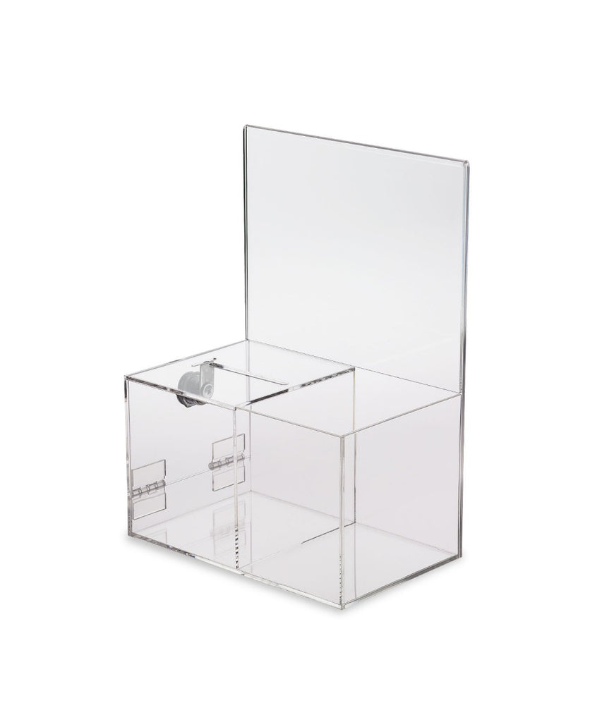 Donation Box with Two Compartments, 8″ x 6″ Sign Holder