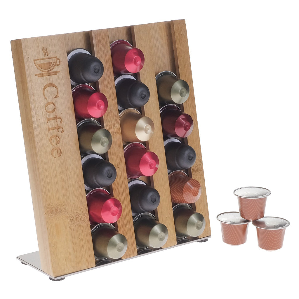 Nespresso Espresso Pod Organizer Sleek Modern Bamboo Design, Holds 21 Pods