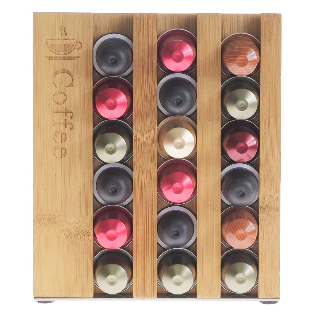 Nespresso Espresso Pod Organizer Sleek Modern Bamboo Design, Holds 21 Pods