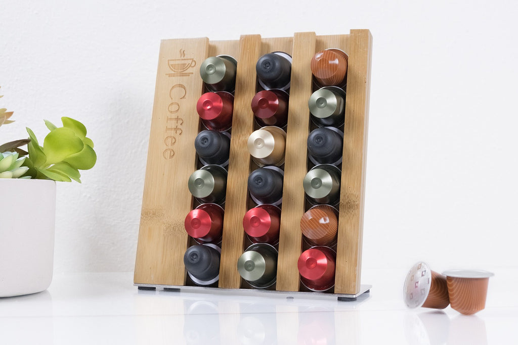 Nespresso Espresso Pod Organizer Sleek Modern Bamboo Design, Holds 21 Pods