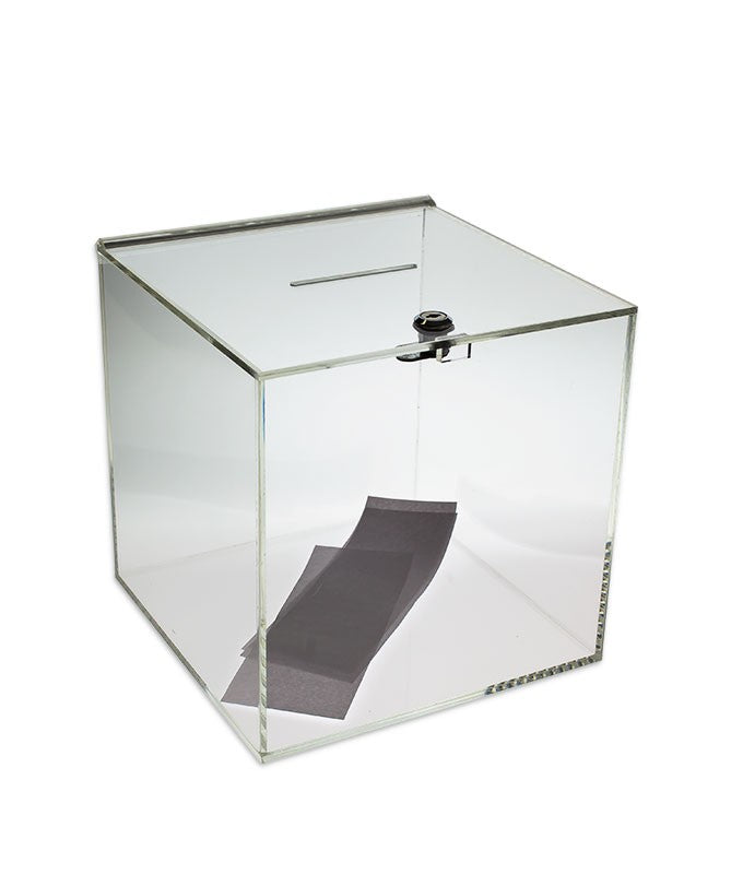 Contrbution Box Heavy-Duty Cube Donation or Ballot Box | Source One Displays
