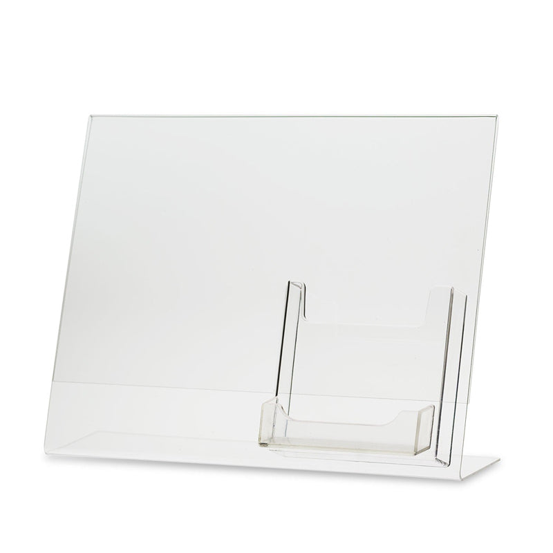 11" x 8.5" landscape sign holder with trifold brochure and business card holder