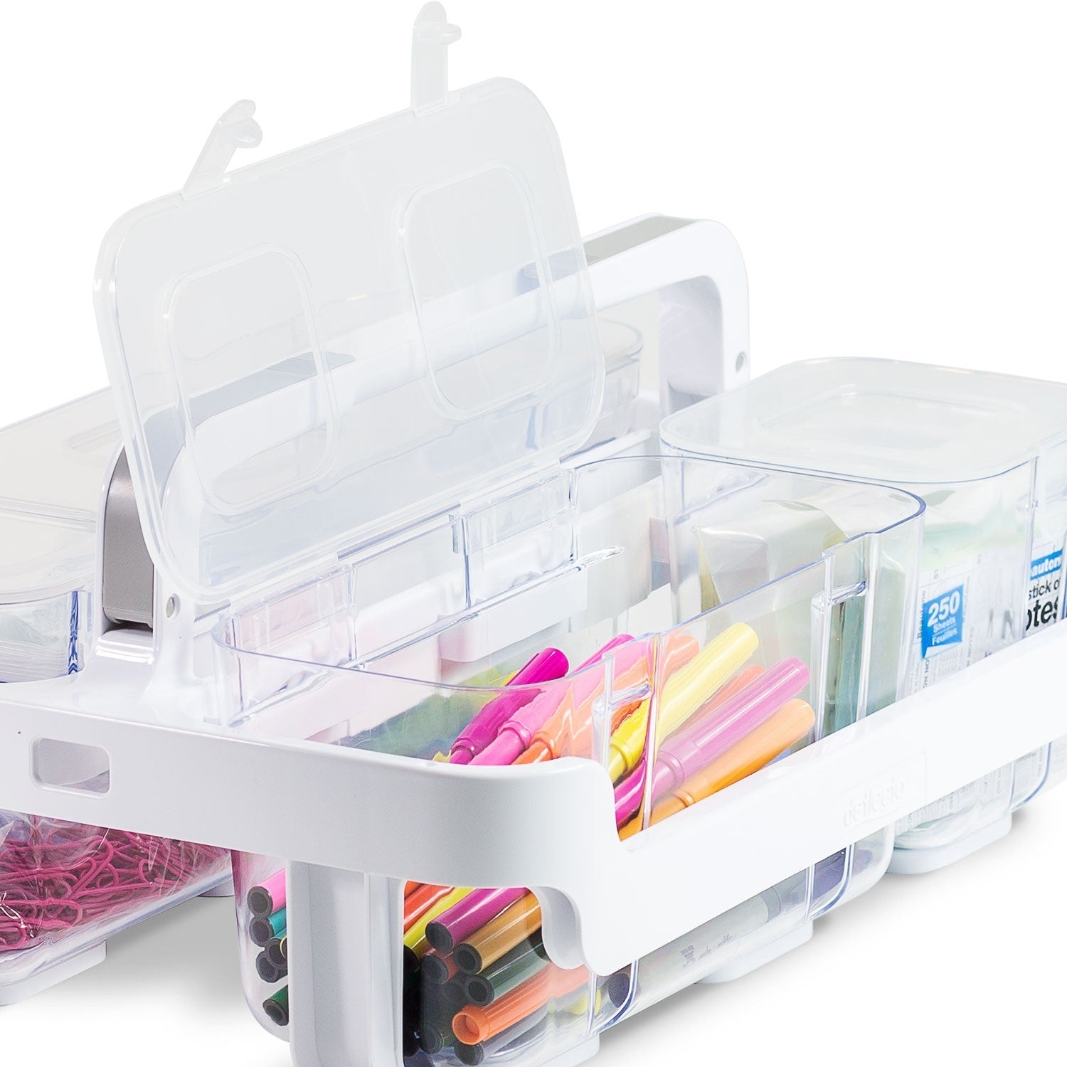 Stackable Caddy Organizer with S, M and L Containers, Plastic, 10.5 x 14 x  6.5, White Caddy/Clear Containers - Supply Solutions